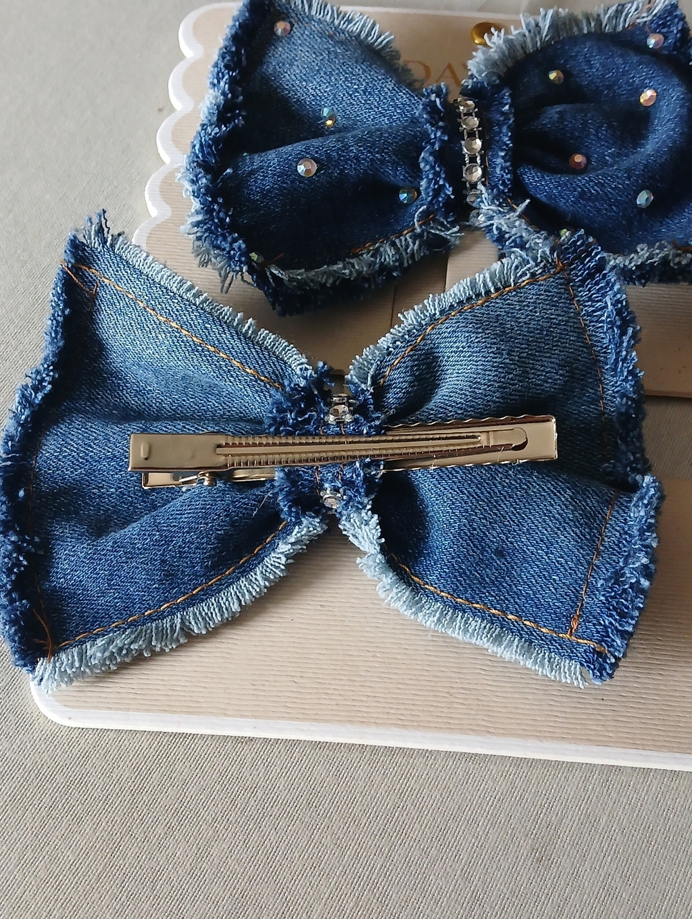 Denim Bow Hair Clip - Blue - Picture 4 of 4